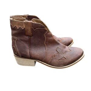 Very Volatile LA Drexel Brown Leather Ankle Boot Western Cowgirl Women 8.5